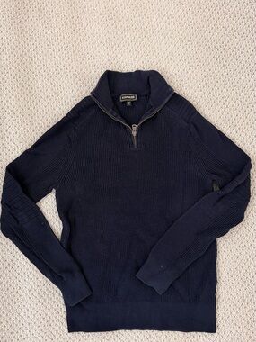 Express Men's Navy Zip-Neck Ribbed Sweater
